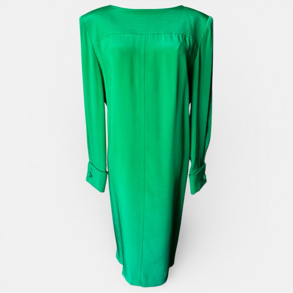 Vintage Stanley Platos Martin Ross Green Silk Sheath Dress Jewel Tone Size 14